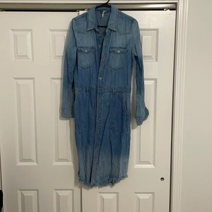 Free people frayed bottom denim button down dress size small petite